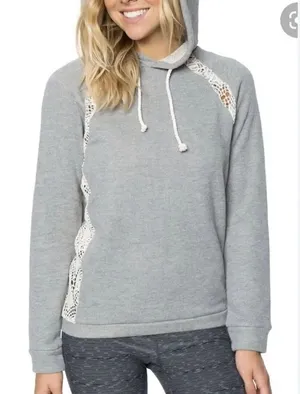 O’Neill Grey Cream Lace Hoodie Sweatshirt Women’s XL thumbnail 1