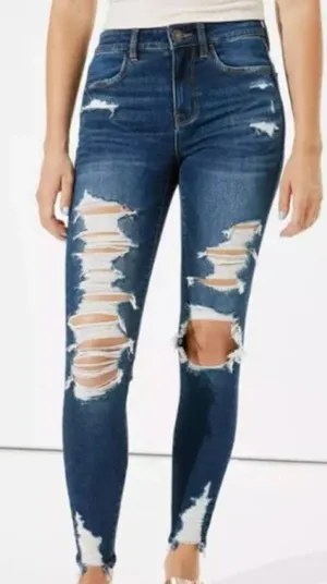 American Eagle Destroyed Ripped Hi Rise Jegging Next Level Stretch Sz 0 thumbnail 1