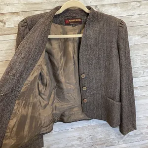 Vintage Peabody House Womens 13/14 Blazer Herringbone Brown Wool‎ Blend Lined thumbnail 3