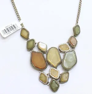 NWT Mcys Mosaic Triangle Pendant Necklace Gold / Green / Brown / Yellow 20" + 3" thumbnail 1