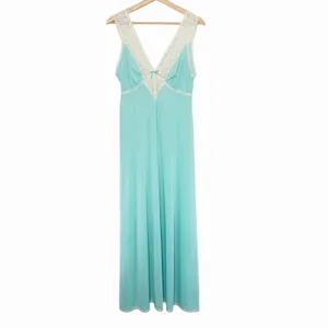 VTG Vanity Fair Nightgown 36 Aqua Blue Lace Maxi Dress 60s 70s USA Nylon thumbnail 2
