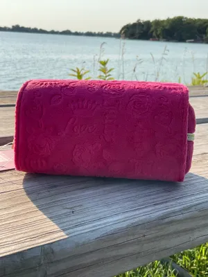 NWT Juicy Couture Hot Pink Travel Jewelry Organizer Roll Case Velvet Embossed Zip Pouch thumbnail 5