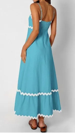 NEW Sleeveless Spaghetti Strap Smocked Rickrack Midi Dress L thumbnail 2