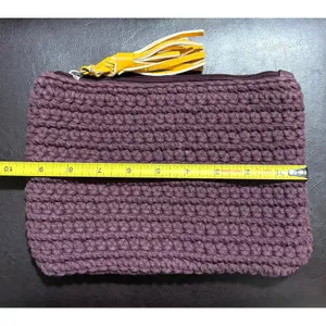 Aerie Purple Crochet & Faux Leather Zip Cosmetic Bag Makeup Pouch with Tassel thumbnail 4