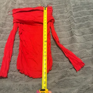 Zara Red Off Shoulder Ruched Mesh Long Sleeve Top Sheer Fitted NWT Small thumbnail 9