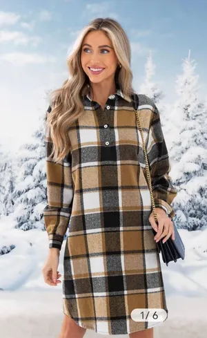 Cupshe Plaid Long Sleeve Mini Dress thumbnail 1