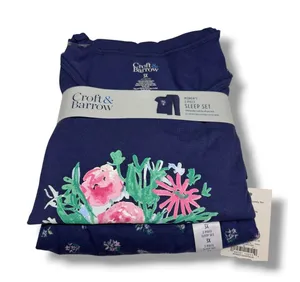 Croft‎ & Barrow Womens 3X Navy Blue Floral 2-Piece Sleep Set Pajamas NWT thumbnail 1