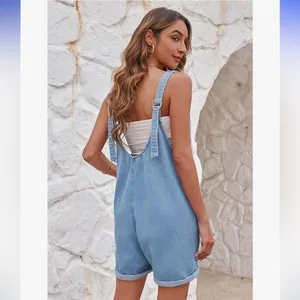 Greaidea Women’s High Roller Denim Shortalls in Light Blue thumbnail 3