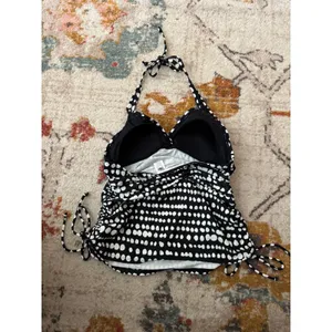 Croft & Barrow Black White Polka Dot Halter Tankini Top Ruched Swimwear Size 12 thumbnail 4