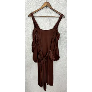 Vintage Guess Jeans Dress Women's M Brown Cold Shoulder Tie‎ Back Y2K Boho Retro thumbnail 4