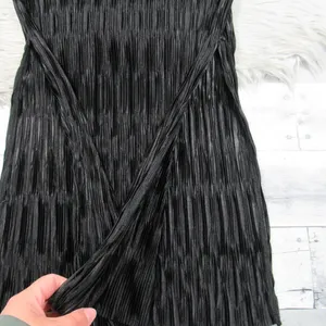 By ANTHROPOLOGIE Black Ruched V-Neck Side Slits Midi Dress Plissé Finish Size XS thumbnail 10
