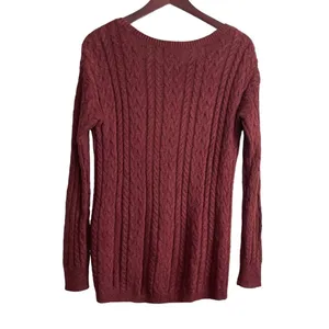 American Eagle Womens Sweater M Rust Cable Knit Crew Neck‎ Pullover Zipper Sides thumbnail 3