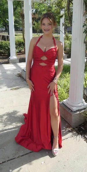 Sherri Hill Red Prom dress halter bedazzled thumbnail 1