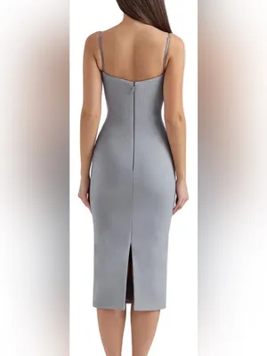 NEW House of CB KIKI Light Grey Mesh Panelled Bodycon Midi Dress sz S thumbnail 2