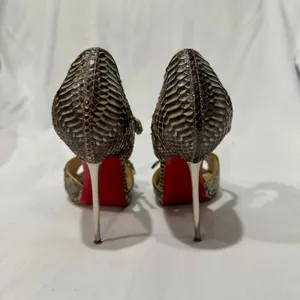 Christian Louboutin Roccia Python Double Buckle Metallic Pin Heel Sandals 39 thumbnail 2