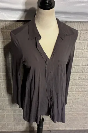 Pleione‎ Womens Gray Long Sleeve Button Down Blouse Shirt Size M KAB52726RK thumbnail 1