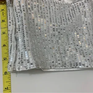 Woman M White Silver Sequin Shiny Bra Crop Top with‎ Adjustable Straps. thumbnail 6