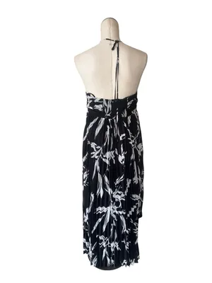 NWT White House Black Market halter Neck Pleated Maxi Dress Black White 4 thumbnail 8