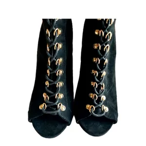 NWOB Wild Diva Black Vegan Suede Stiletto Boots with Gold Accents Size 8 thumbnail 5