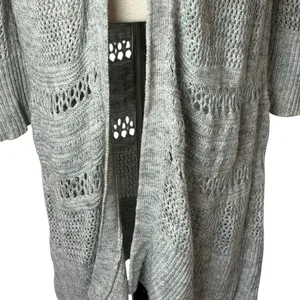 LOFT Outlet Cardigan Women Medium Grey‎ Open Knit Pointelle Longline Sweater thumbnail 7