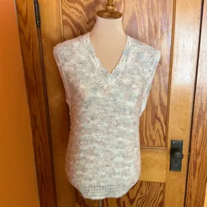 Vintage 80s Knit Sweater Vest Neutral Speckled V-Neck Sleeveless Boho Layering thumbnail 11