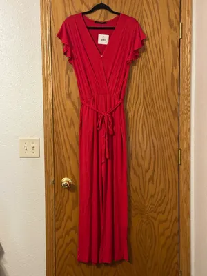 Fraiche by J Red Wrap-Front Wide-Leg Jumpsuit - NWT - Size M thumbnail 2