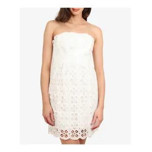 Milly New York Emalina Dress 10 White Floral‎ Eyelet Strapless Lined Chic Modern thumbnail 3