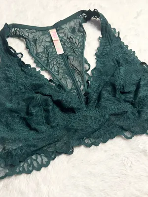 VS PINK Dark Green Lace Racerback Bralette Wireless Comfort Bra Size Large thumbnail 4
