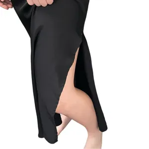Grade & Gather Black Silky Slip Dress Gathered Side Maxi Side Slit thumbnail 6