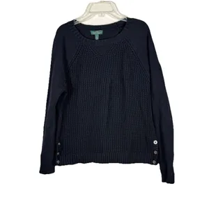 Lauren Ralph Lauren Waffle Knit Sweater M Angora Blend Button Hem Black Grunge thumbnail 2