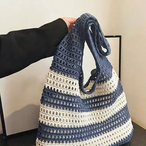 SHEIN Navy and Cream Crochet Tote Bag thumbnail 1