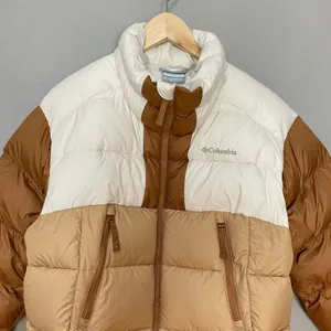Columbia Pike Lake II Cropped Insulated Jacket Omni-Heat Puffer Coat Brown White thumbnail 7