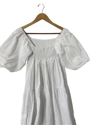 FAITHFULL THE BRAND Kiona Puff Sleeve Smocked Cotton Tiered Midi Dress thumbnail 8