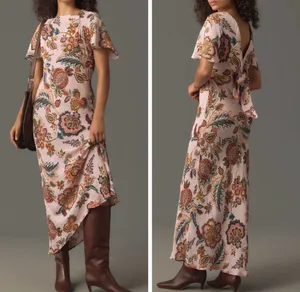 Anthropologie Kachel Flutter-Sleeve Floral Slip Maxi Dress, Size 12P thumbnail 2