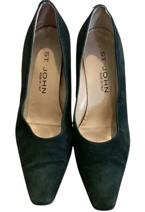 St. John Pumps Women 7B Green Suede Pointed Toe Kitten Heel Made in Italy Luxury thumbnail 1
