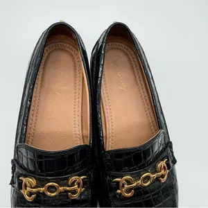 Circus by Sam Edelman Deana Lug Sole Loafers – Black Croc-Embossed,Gold Hardware thumbnail 8