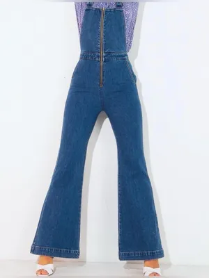 ROLLA'S Blue Zip-Front Wide-Leg Denim Overalls thumbnail 2