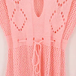 Petal Pink‎ Boho Crochet Coverup Dress Womens Size S Pink Y2K Festival Polyester thumbnail 5