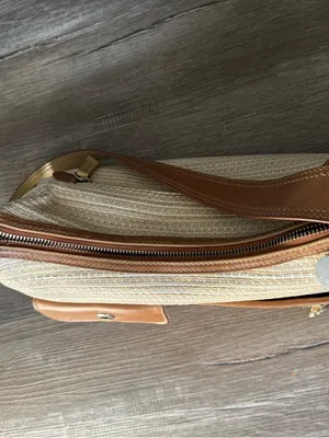 VTG Liz Claiborne Woven Beige Tan Straw Shoulder Bag Brown Trim Grandma Core S M thumbnail 7