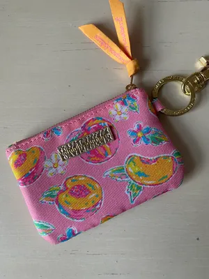 Simply Southern pink and orange peach fruit print gold tone key ring / ID wallet thumbnail 4