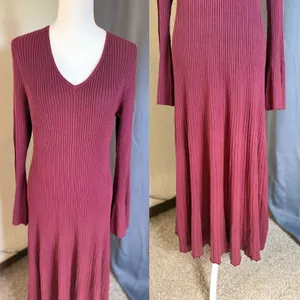 Edited x Hunter McGrady Ribbed Flare Sweater Dress Womens XL Burgundy Wine thumbnail 8