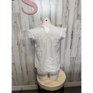 Zara Basic White Lace Blouse XS Ruffle Sleeve Eyelet Top Boho thumbnail 6