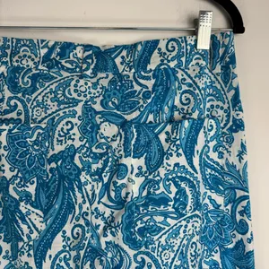 NWOT ZARA Linen Blend Trouser Pants Sz 6 Kick Flare Hem Blue Paisley Print thumbnail 11