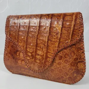 Vintage Womens Genuine Alligator Skin Leather Clutch Purse Cognac Brown Handmade thumbnail 6