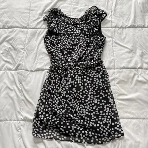 Vintage Mini Dress‎ Womens Large Black White Polka Dot 90s Y2K Belted Ruffle thumbnail 10