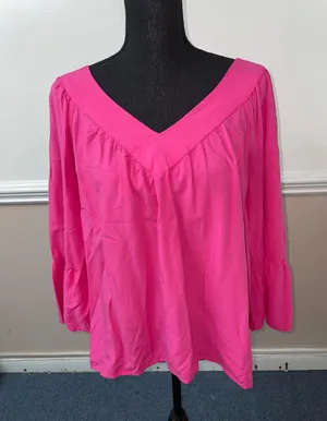 Crown & Ivy Pink Tie Back, Open Back Blouse- Large thumbnail 1