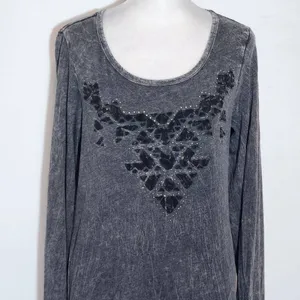 Daytrip Black Mineral Washed Tee with Metal Stud Detail Size Large thumbnail 3