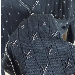 Claudia D Womens Black Beaded Ribbed Cardigan Top Vintage L thumbnail 5