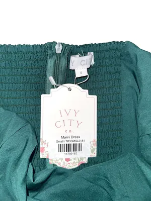 NWT Ivy City Co Marni Dress Dark Green Square Neck Shoulder Ties Midi SMALL thumbnail 4