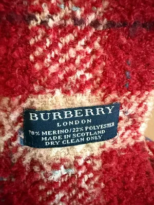 Burberry Red and Cream Checked Fringe Scarf thumbnail 2